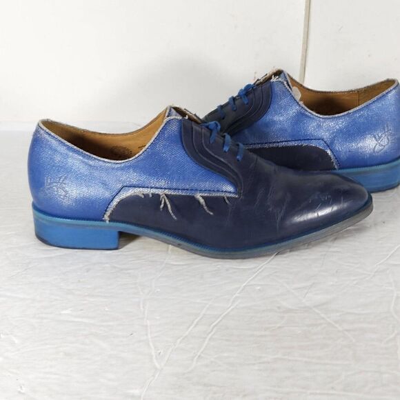 John Fluevog Women's City Angels Istanbul US7,5 Blue Leather Fluttered Oxfords - Picture 9 of 14